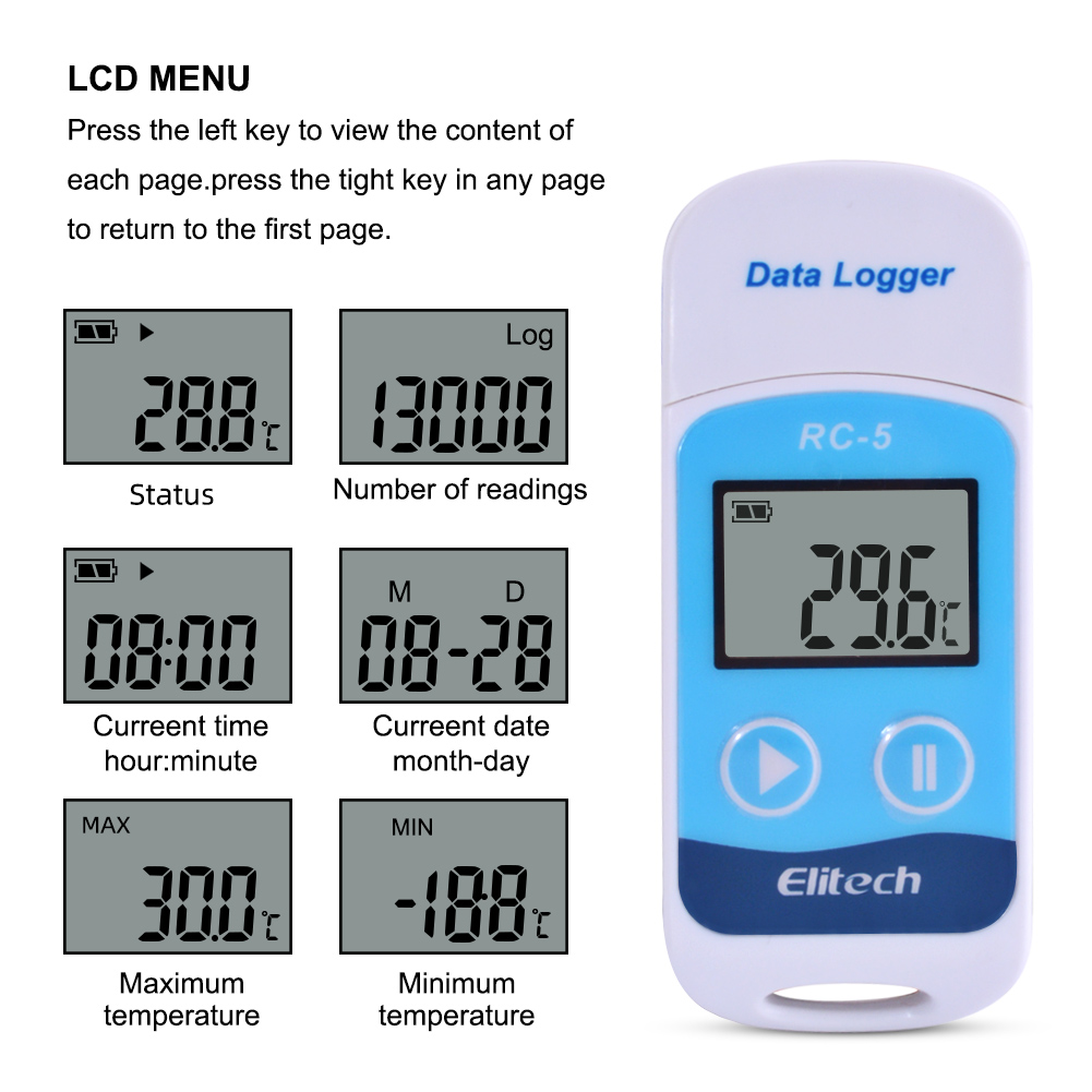 Digital USB Temperature Humidity Data Logger RC-5 LCD with External Sensor
