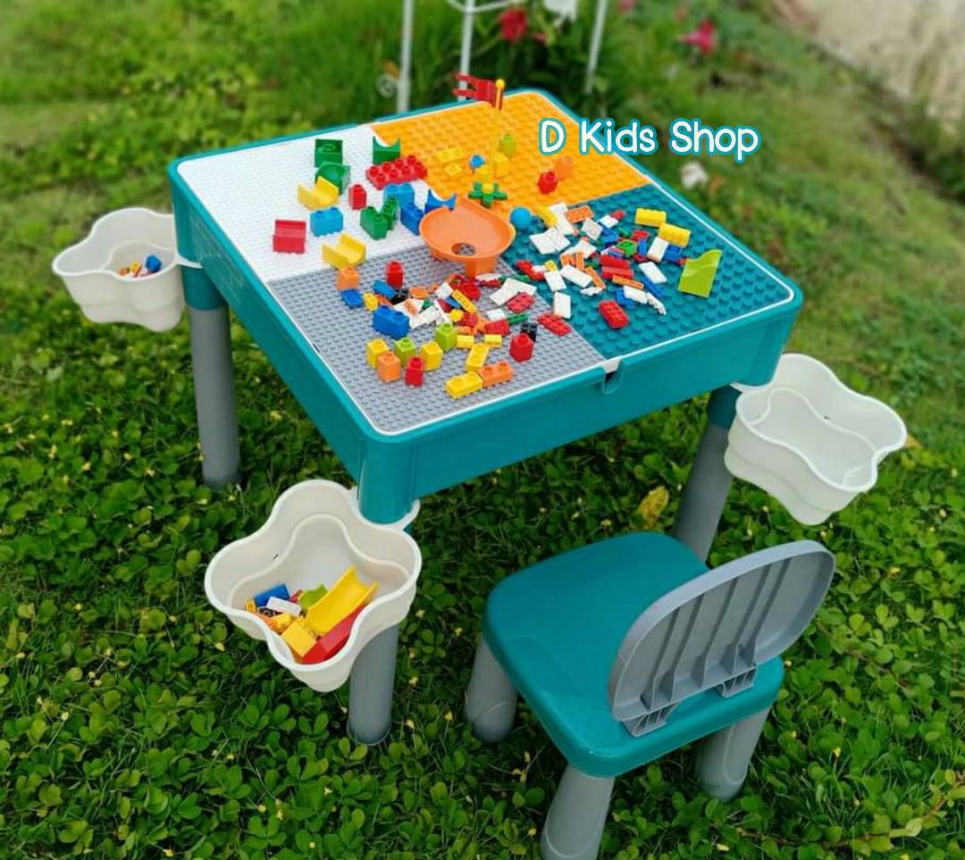 D Kids ชุดโต๊ะตัวต่อ+เก้าอี้1ตัว+ตัวต่อเลโก้360ชิ้น+ตะกร้าใส่เลโก้4ชิ้น เกรดพรีเมี่ยม Learning Desk with Puzzle Blocks โต๊ะเลโก้ โต๊ะต่อเลโก้