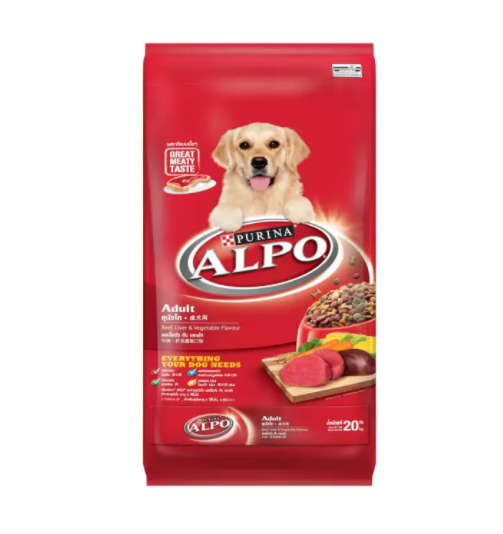 ALPO ADULT Beef Liver & Vegetable Flavour ขนาด  20  kg อัลโป อดัลท์ อาหารเม็ดสำหรับสุนัขโต รสเนื้อวัว ตับ และผัก 20kg