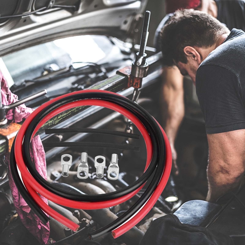 2pcs 50cm Copper Wire Negative Battery Ground Cable Terminal Kit 5AWG 16 Square Battery