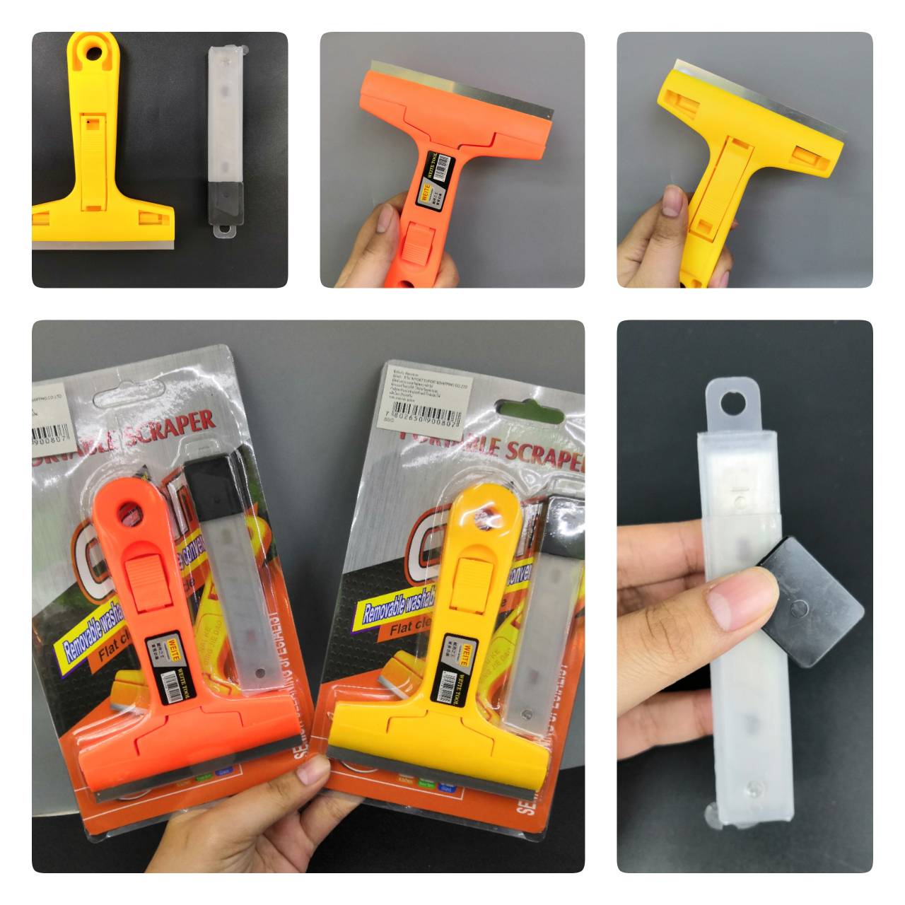 PORTABLE SCRAPER ที่ขูดลอกสี เซาะสี และคราบสกปรก คราบสติีกเกอร์ คราบกาว และคราว ต่าง ๆ ที่ติดพื้น ผิวเรียบ พร้อมใบสำรอง 4 ใบ ถอดเปลี่ยนได้ ง่าย