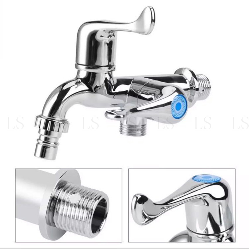ABS Washing Machine Faucet Sink Basin Water Tap with Double Spout&Handle G1/2 Tail Handle