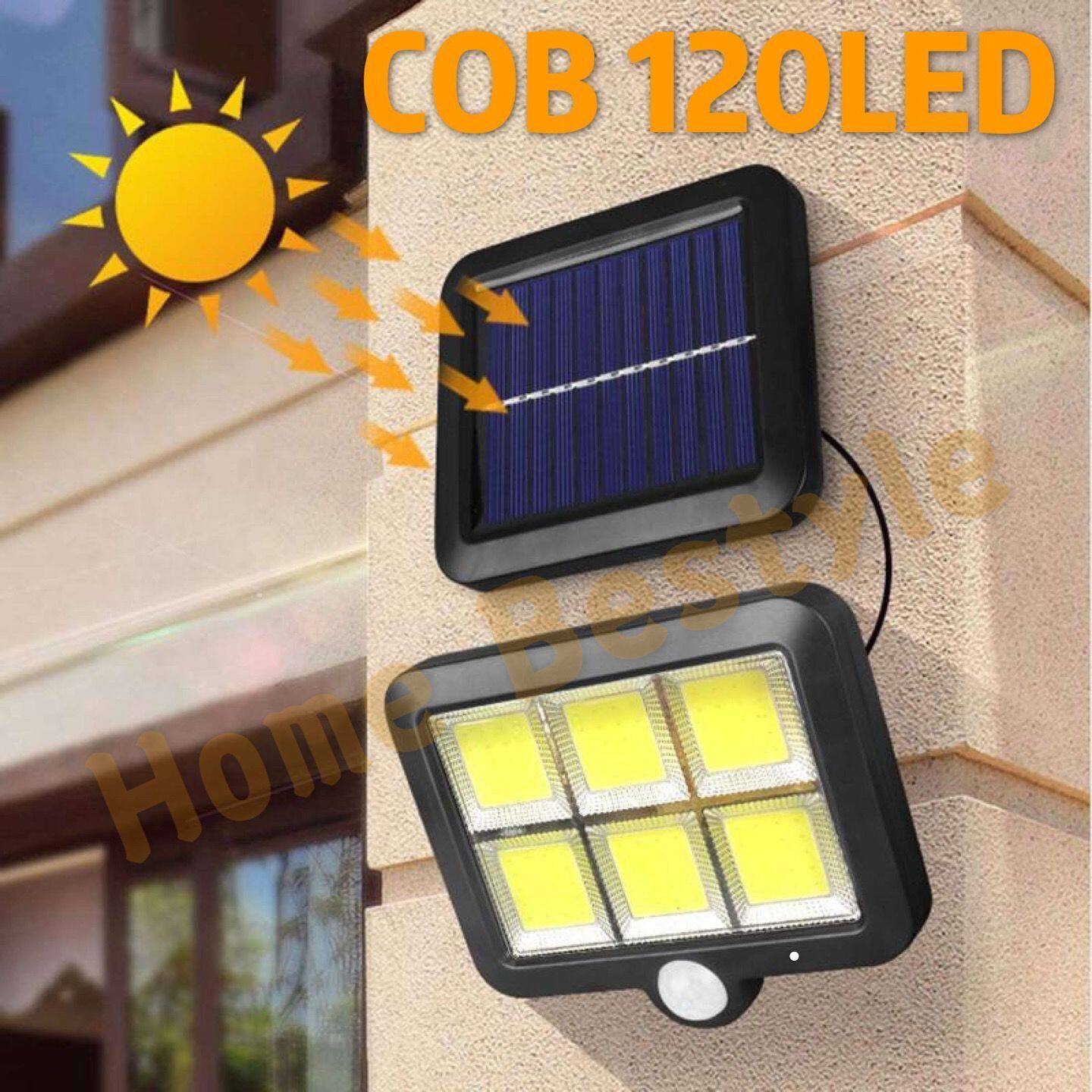Home Bestyle   ไฟสปอร์ตไลท์ ไฟถนนโซล่าเซลล์ โคมไฟติดผนัง ไฟกลางแจ้ง Motion Sensor 120LED 100LED โคมไฟโซล่าเซลล์ กันน้ำ ทำงาน 3 โหมด สาย 5 เมตร สี COB 120LED（ไฟพลังงานแสงอาทิตย์） สี COB 120LED（ไฟพลังงานแสงอาทิตย์）