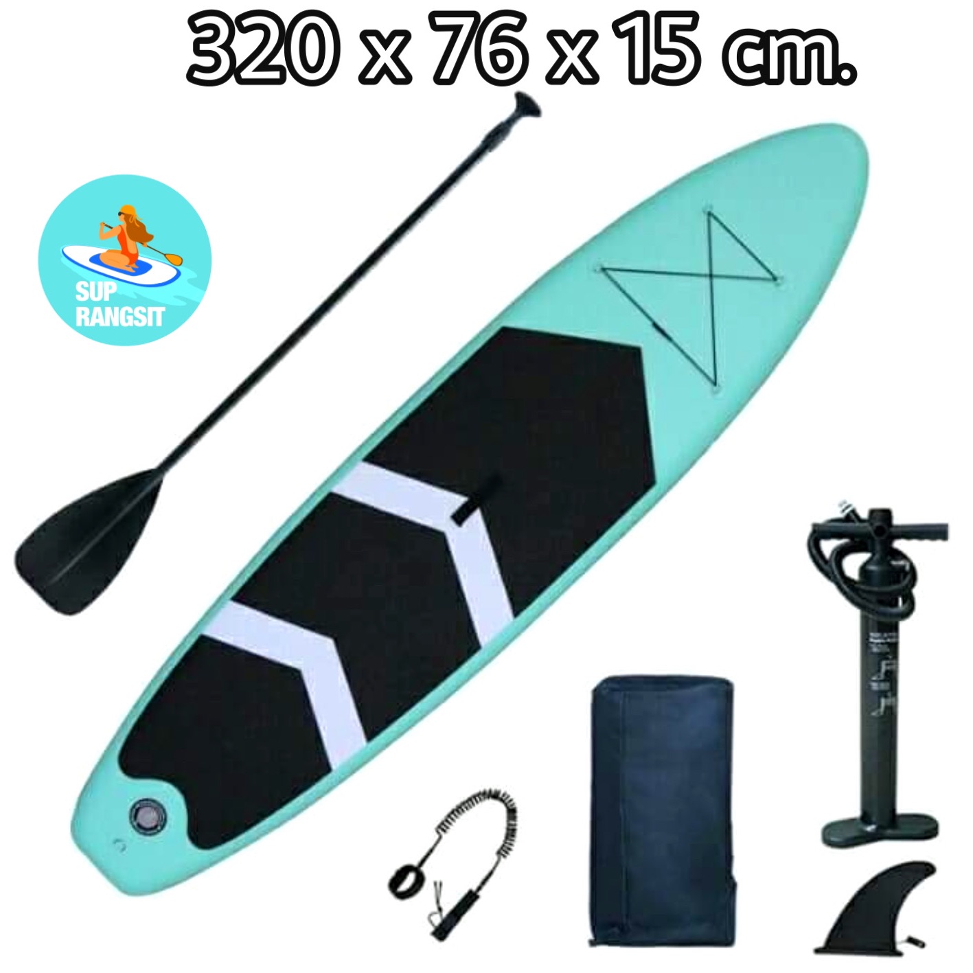 Sup board paddle board stand up paddle board ซับบอร์ด บอร์ดยืนพาย สีเขียวมิ้น ได้ของยกชุด