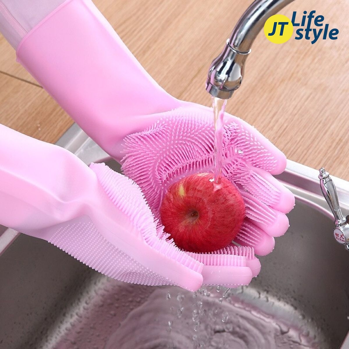 ถุงมือล้างจาน มีแปรงถูในมือ  ถุงมือซิลิโคน ถุงมือครัว ถุงมือยางล้างจาน ถุงมือ