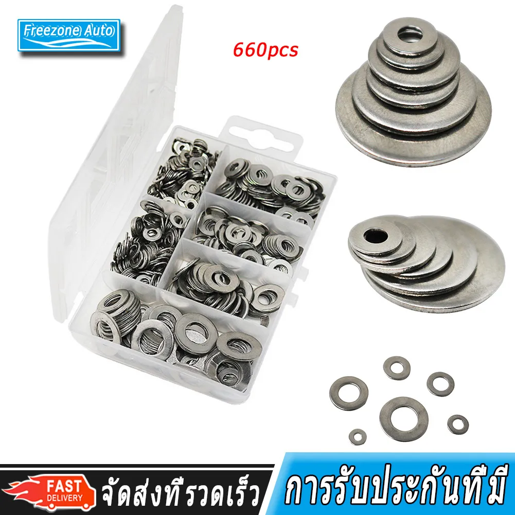 660 Pcs M3 M4 M5 M6 M8 M10 เครื่องซักผ้า Spacers สแตนเลสสตีลแบนเครื่องซักผ้าปะเก็นธรรมดา Spacers ชุดสกรู Bolt Fastener Metalwork