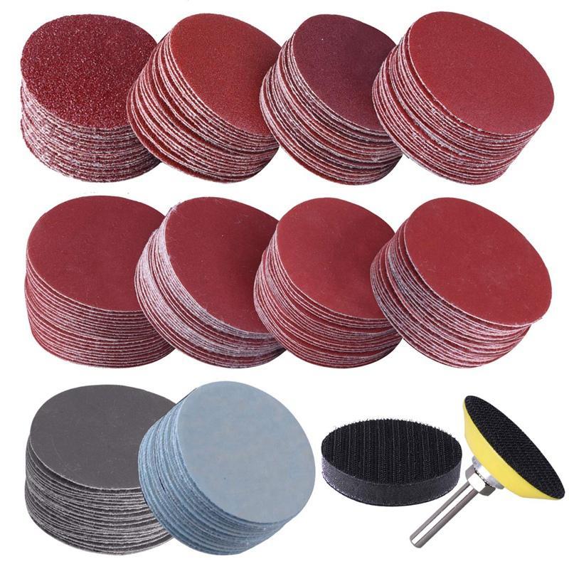 200Pcs 50mm 2 Inch Sander Disc Sanding Discs 80-3000 Grit Paper with 1Inch Abrasive Polish Pad Plate + 1/4 Inch Shank for Rotary Tool