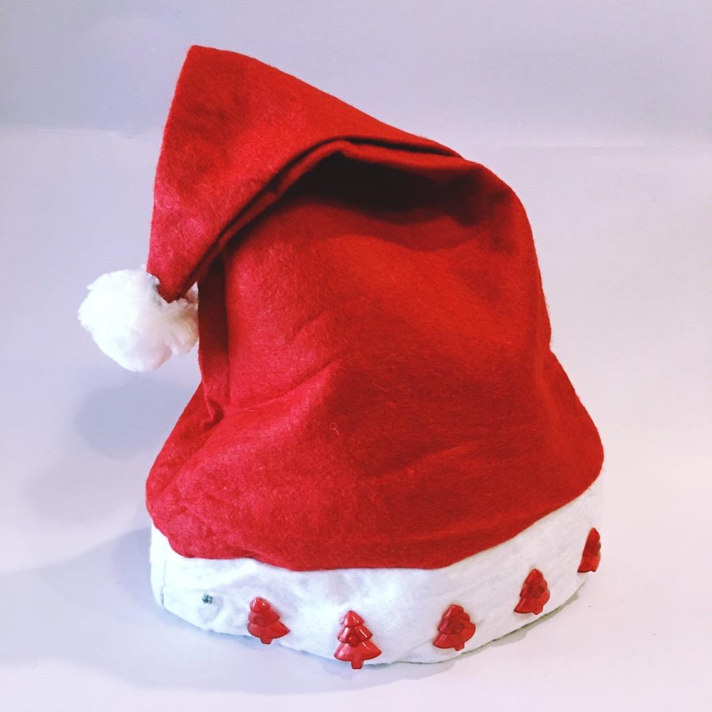 VIDA552 (12 ใบ) หมวกคริสมาสต์ หมวกซานตาครอส หมวกซานต้า มีไฟ ลายต้นสน ผ้าใยสำลี ต้นคริสมาสต์ ต้นสน หมวกแฟนซี หมวกสามเหลี่ยม หมวกผ้า ใยสำลี หมวกการแสดง หมวกปาร์ตี้ คริสมาสต์ ปีใหม่ สีแดง