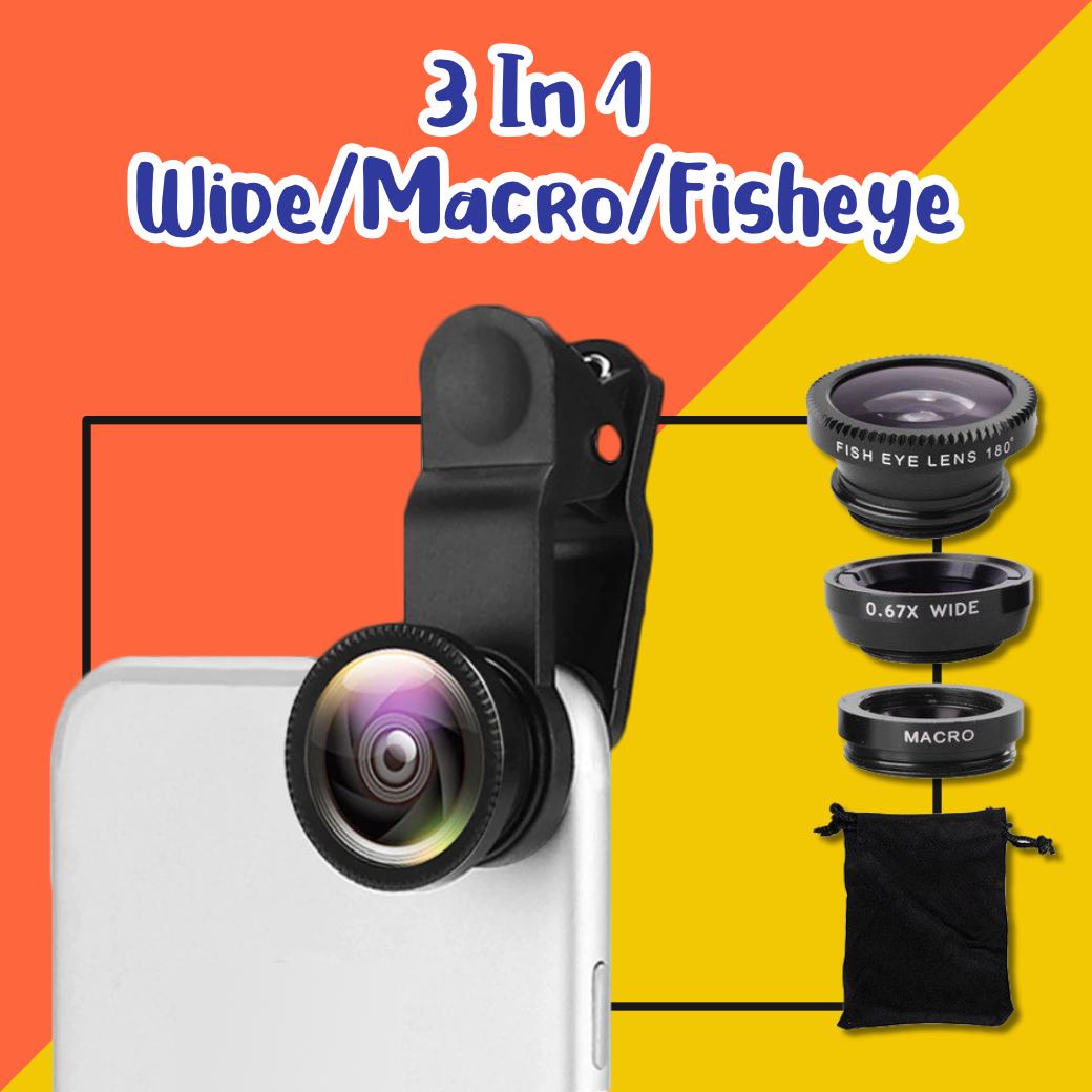 MAMAJAIDEE คลิปเลนส์ 3 In 1 Wide/Macro/Fisheye เลนส์กล้องชุดสำหรับโทรศัพท์มือถือทั่วไป