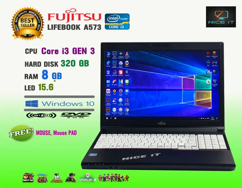 ภาพหน้าปกสินค้าโน๊ตบุ๊ค Notebook Fujitsu Core i3 Gen3 Ram 8 GB.(Fifa4, PUBG mobile, Freefire, Sim4, Roblox, Hon, PB ทดสอบแล้วเล่นได้ครับ) จากร้าน NiceIT. บน Lazada
