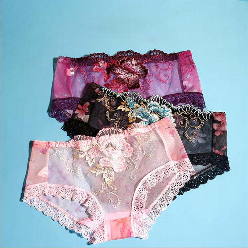 Big Flower Embroidered Lace Panties Women S Underwear Panties Briefs Low Waist Large Size