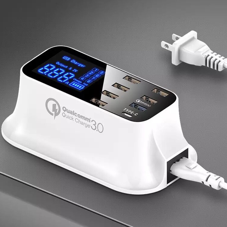 Quick Charge 3.0 สมาร์ท USB+Type-C 8Port จอแสดงผลLed Fast Charging Station โทรศัพท์มือถือ USB charger