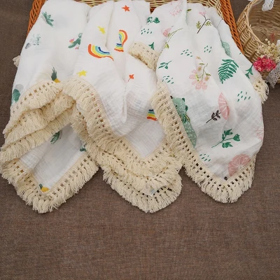 Organic Bamboo Cotton Swaddle Wrap Blankets For Baby Newborn Fringe Muslin Baby Swaddle Sleeping Bag Wrap Blanket Bath Towel