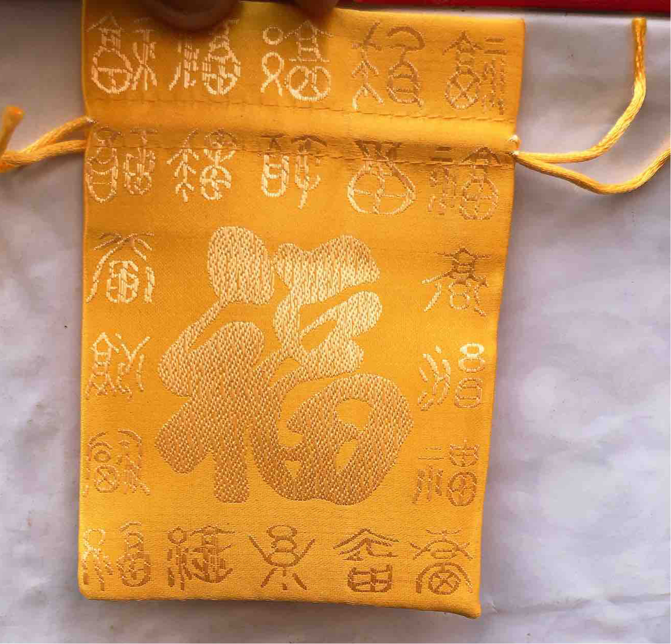 ตรุษจีน ถุงผ้าของขวัญลายฮกสีทอง(ถุงรูด) ขนาดความกว้าง9CM ยาว 13CM ถุงของขวัญ ใส่ทอง ใส่แหวน ใส่เหรียญได้