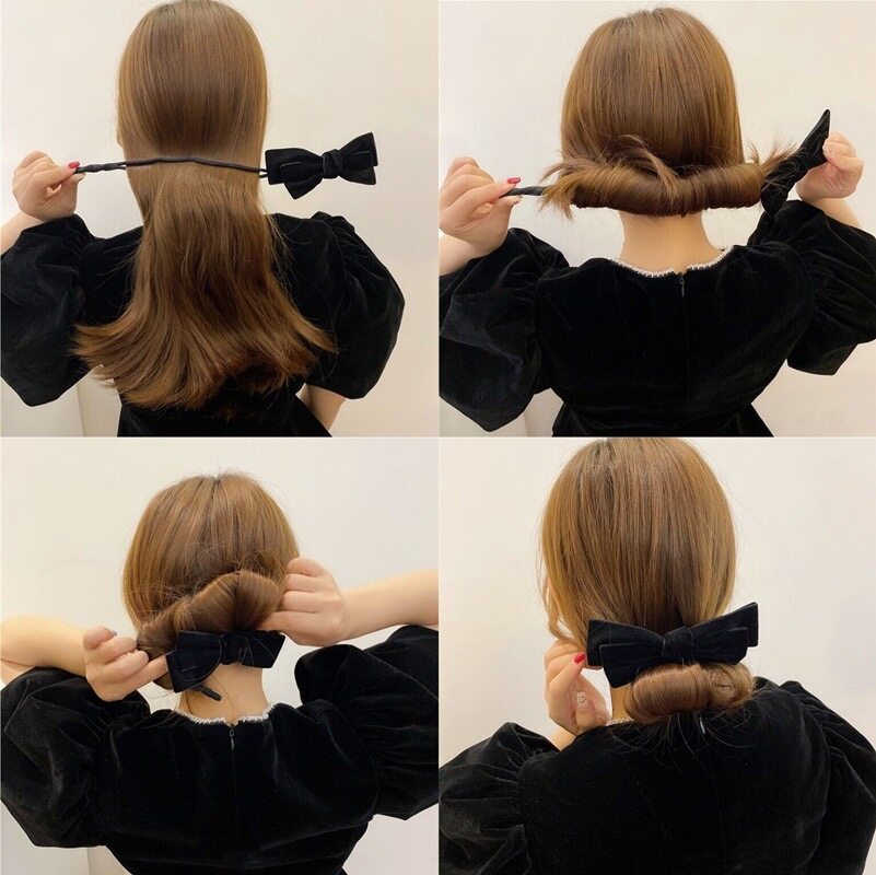 เกาหลีใต้ 2021 ใหม่ผมหางม้าหัวผมติดโบว์อุปกรณ์ผมกิ๊บSouth Korea 2021 new ponytail  head plate hair stick bow hair accessories hairpin