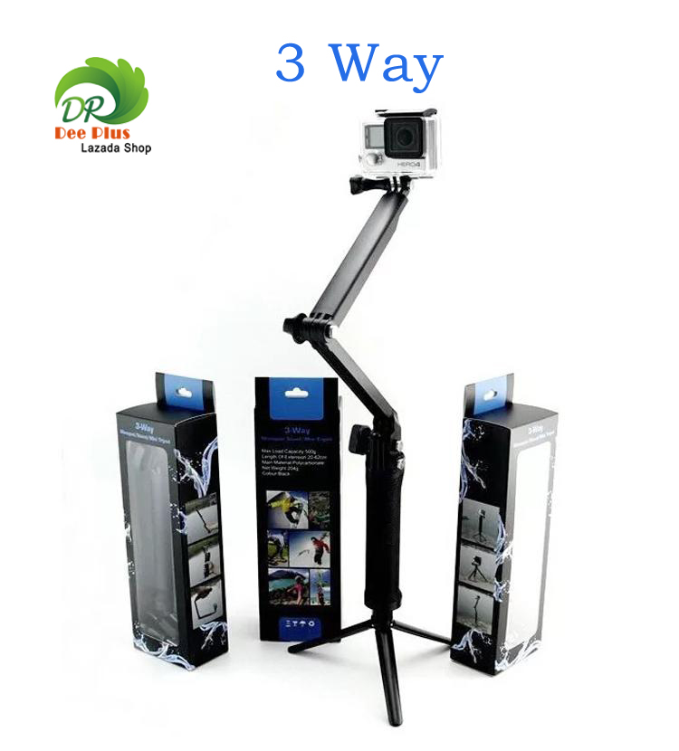 3 Way ไม้เซลฟี่พับได้ ขาตั้ง3ขาในตัว สำหรับโทรศัพท์ และ กล้อง 3 Way Selfie Monopod for GoPro Hero 8/7/6/5/4/ SJCam Xiaomi Yi