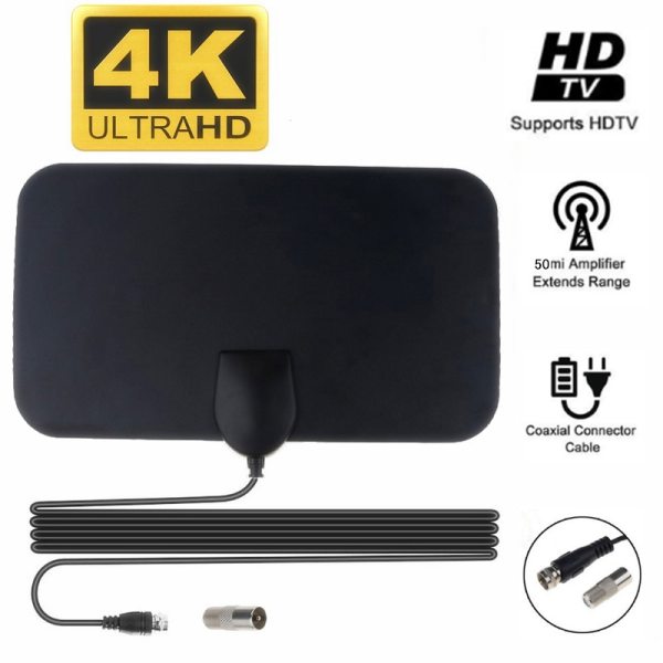 4K 2 HDTV DTV Box Anten truyền hình kỹ thuật số 50 Miles Booster Active trong nhà trên không HD Thiết kế phẳng