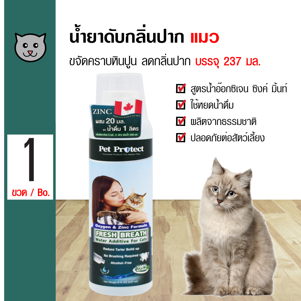 Pet Protect Cat 237 ml. น้ำยาดับกลิ่นปากแมว สูตร Original ใช้ผสมน้ำดื่ม ลดคราบหินปูน ลดกลิ่นปาก สำหรับแมวทุกสายพันธุ์ (237 มล./ขวด)
