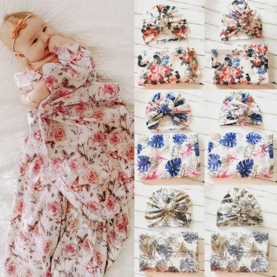 2019 Baby Sleepwear Cotton Soft Baby Newborn Boy Girl Swaddle Wrap Blanket Sleeping Bag Cloth Ruffled Hat 2Pcs Set