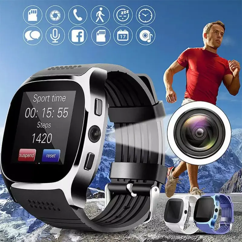 ภาพหน้าปกสินค้าT8 บลูทูธสมาร์ทนาฬิกาผู้ชายหน้าจอสัมผัสพร้อมกล้องสนับสนุนซิมการ์ดโทรติดตามตำแหน่งการเคลื่อนไหวสมาร์ทนาฬิกาสมาร์ท Pedometer นาฬิกา จากร้าน smart watch mall บน Lazada
