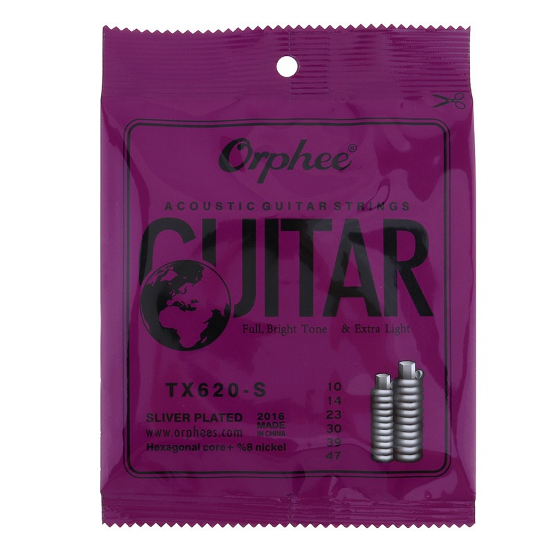 Orphee 6pcs/set Acoustic Guitar Strings Special Silver Plated Anti-Rust Hexagonal core+8% Nickel Extra Light TX620-S