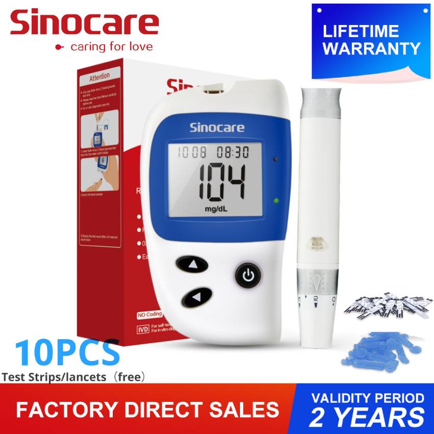 Sinocare Safe-Accu2การตรวจสอบระดับน้ำตาลในเลือด10Pcs แถบทดสอบและ10Pcs Lancets ฟรี Glucometer เลือดเครื่องวัดความเข้มข้นน้ำตาล Tester สำหรับโรคเบาหวาน