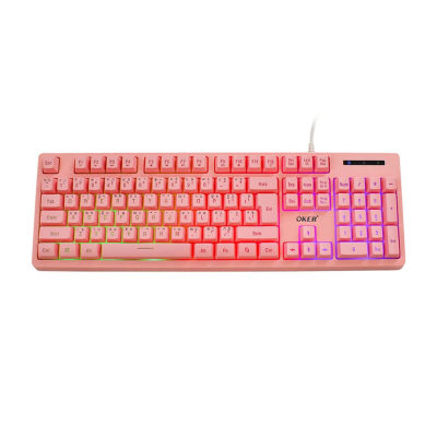 OKER KB-789 BACKLIT Pink Gaming Keyboard Mechanical Blue Switch คีย์บอร์ดเกมมิ่ง