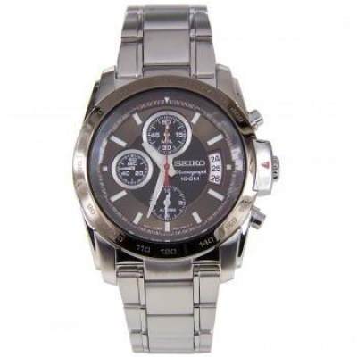Karnvera Shop นาฬิกาข้อมือชาย Seiko Mens Chronograph Casual Watch Silver/Black Stainless Strip SNAA75P1