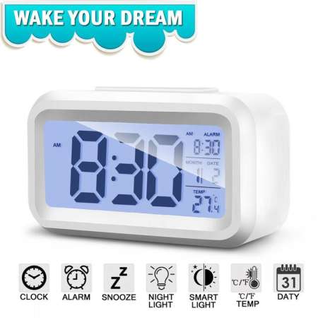 clock นาฬิกาปลุก พร้อมแสดงอุณหภูมิ เวลา วันที่ เดือน และสัปดาห์ เสียงเงียบขณะทำงาน จอ LCD ขนาดใหญ่ ปรับความสว่างอัตโนมัติ นาฬิกาปลุกดิจิตอลตั้งโต๊ะ ห้องนอน แสดง อุณหภูมิ