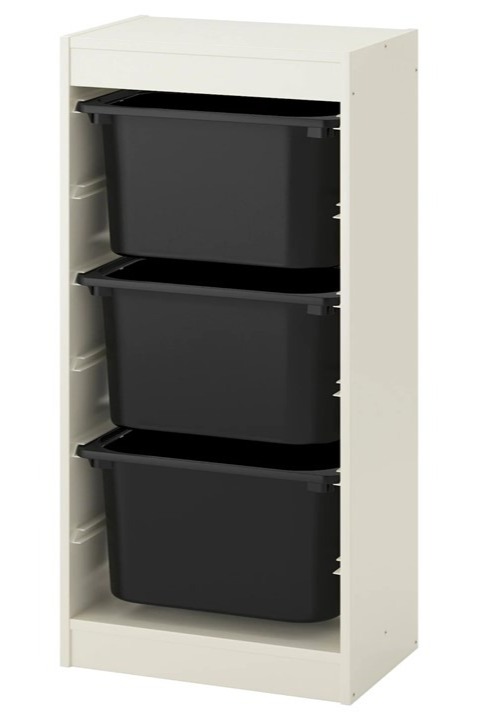 TROFAST Storage combination with boxes, white/black 46x30x95 cm (ทรูฟัสท์ กล่องลิ้นชักเก็บของ, ขาว/ดำ 46x30x95 ซม.)