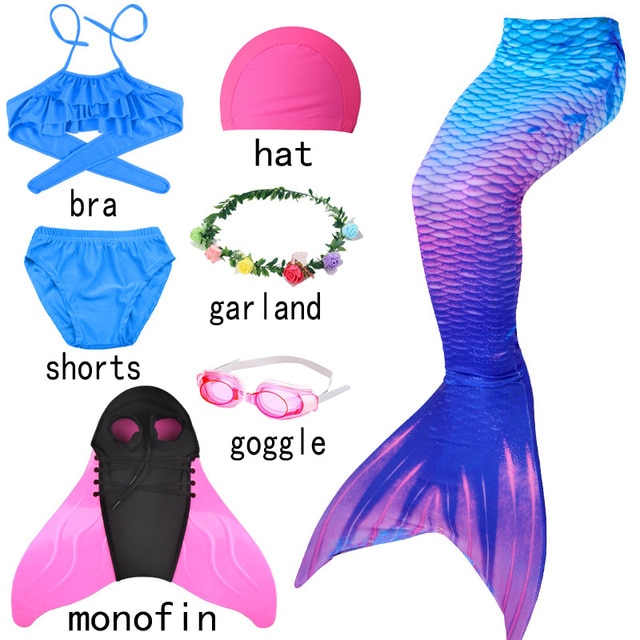 Kids Girls Swimming Mermaid Tail Cosplay Pink Bluey Children Halloween Party Gift Swimsuit Can Add Monofin Fin