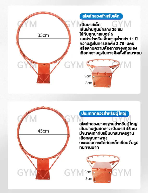 ภาพสินค้าBasketball Hoop ห่วงบาสเกตบอล แขวนติดผนังขอบโลหะ ขนาด 45 Cm ห่วงบาส จากร้าน GYM indoor บน Lazada ภาพที่ 6