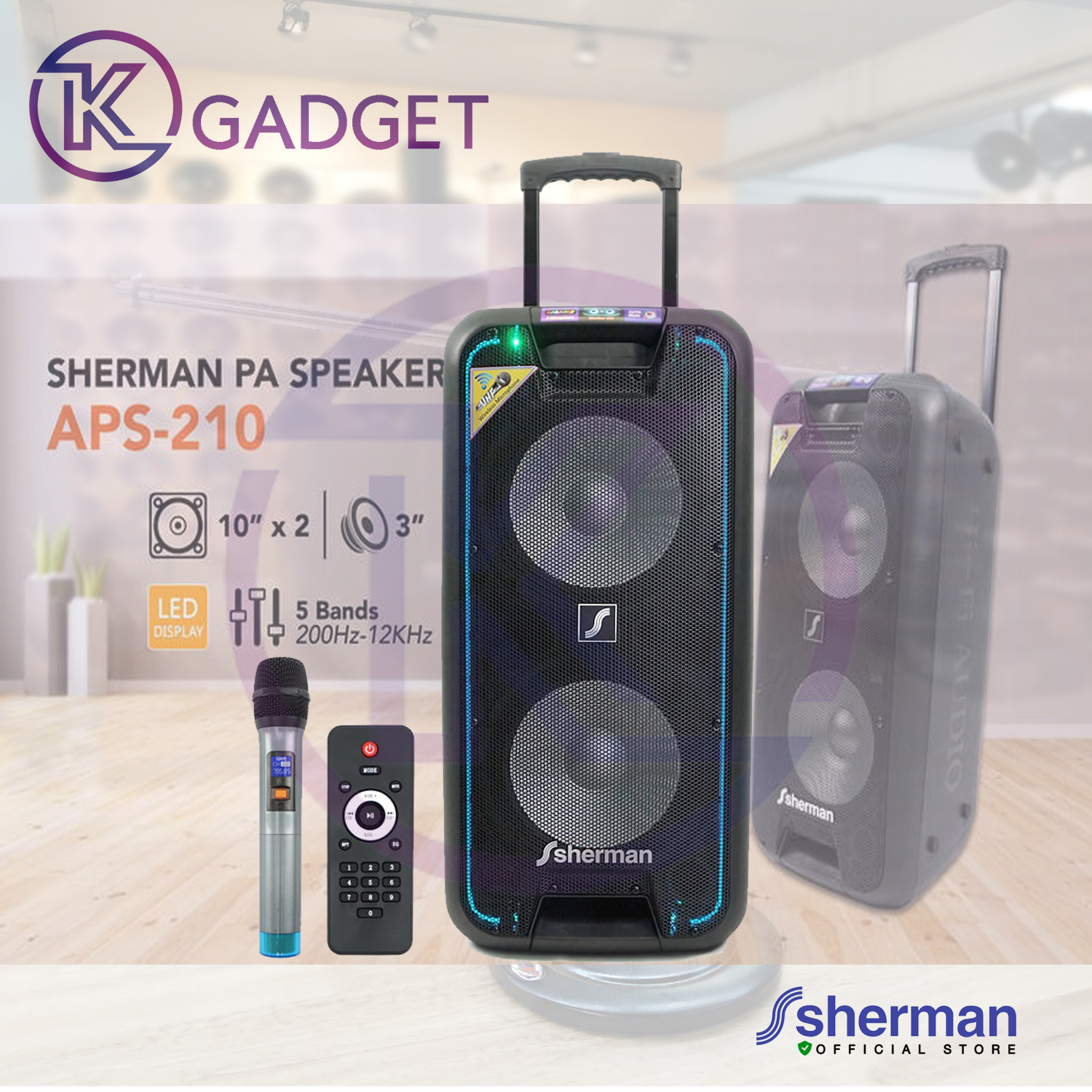 ลำโพงอเนกประสงค์ ลำโพงล้อลาก 10 นิ้ว เบสคู่ พร้อมไมค์ลอย sherman APS ...
