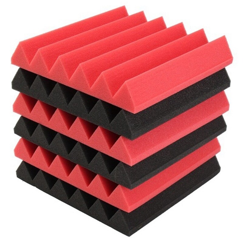6Pcs 30X30X5Cm Wedge Sound Insulation Studio Foam Red/Black Studio Foam Musical Instruments Parts & Accessories