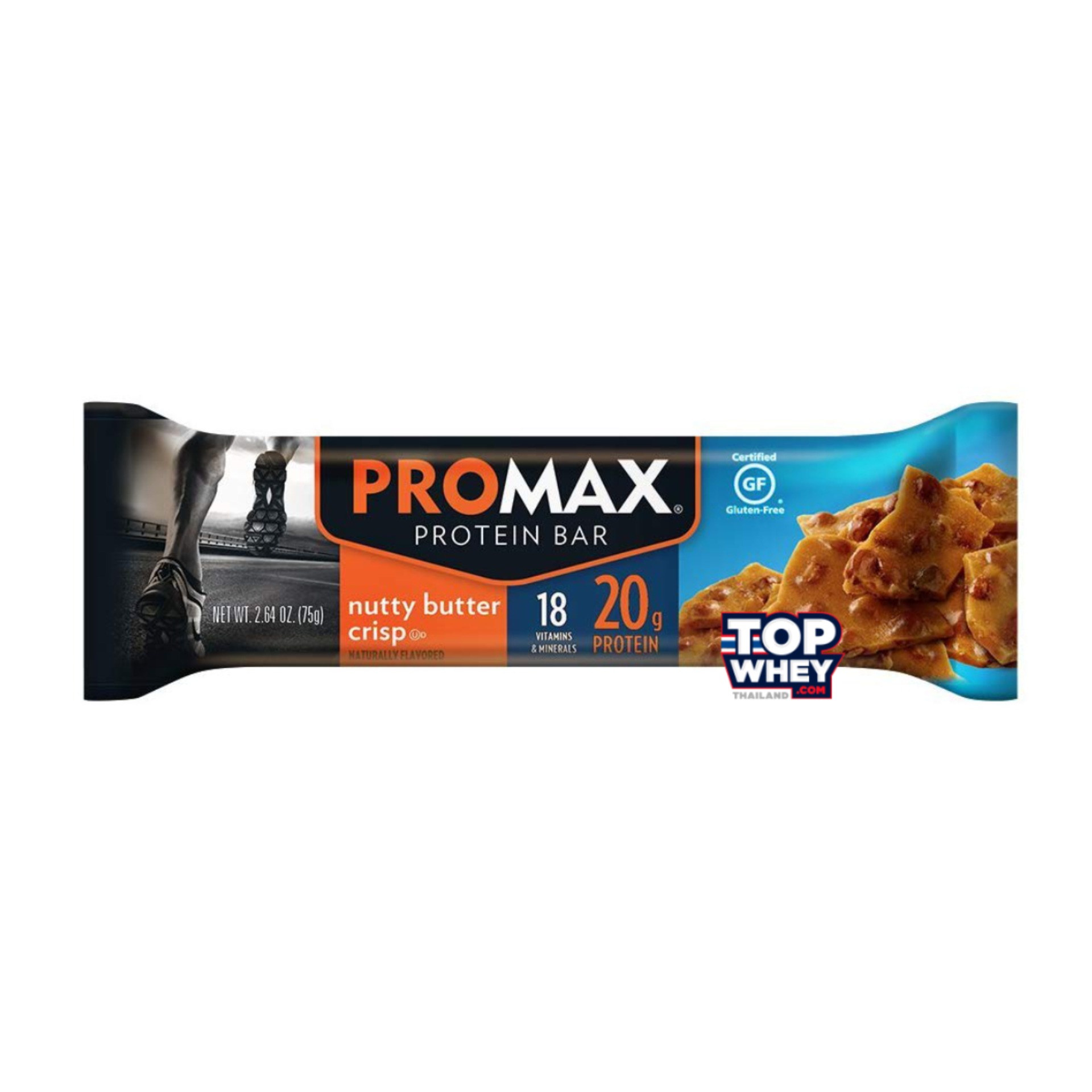 Promax Protein Bars - 1 Bar Nutty Butter Crisp  โปรตีนบาร์  มีส่วนผสมของเวย์โปรตีน  สามารถทานเล่น  หรือแทนมื้ออาหารได้  มีปริมาณของโปรตีนที่สูง