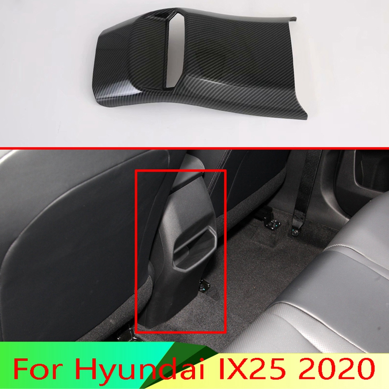 for Hyundai IX25 2020 Car Accessories Carbon Fiber Style Plated Armrest Box Rear Air Vent Frame Trim Cover