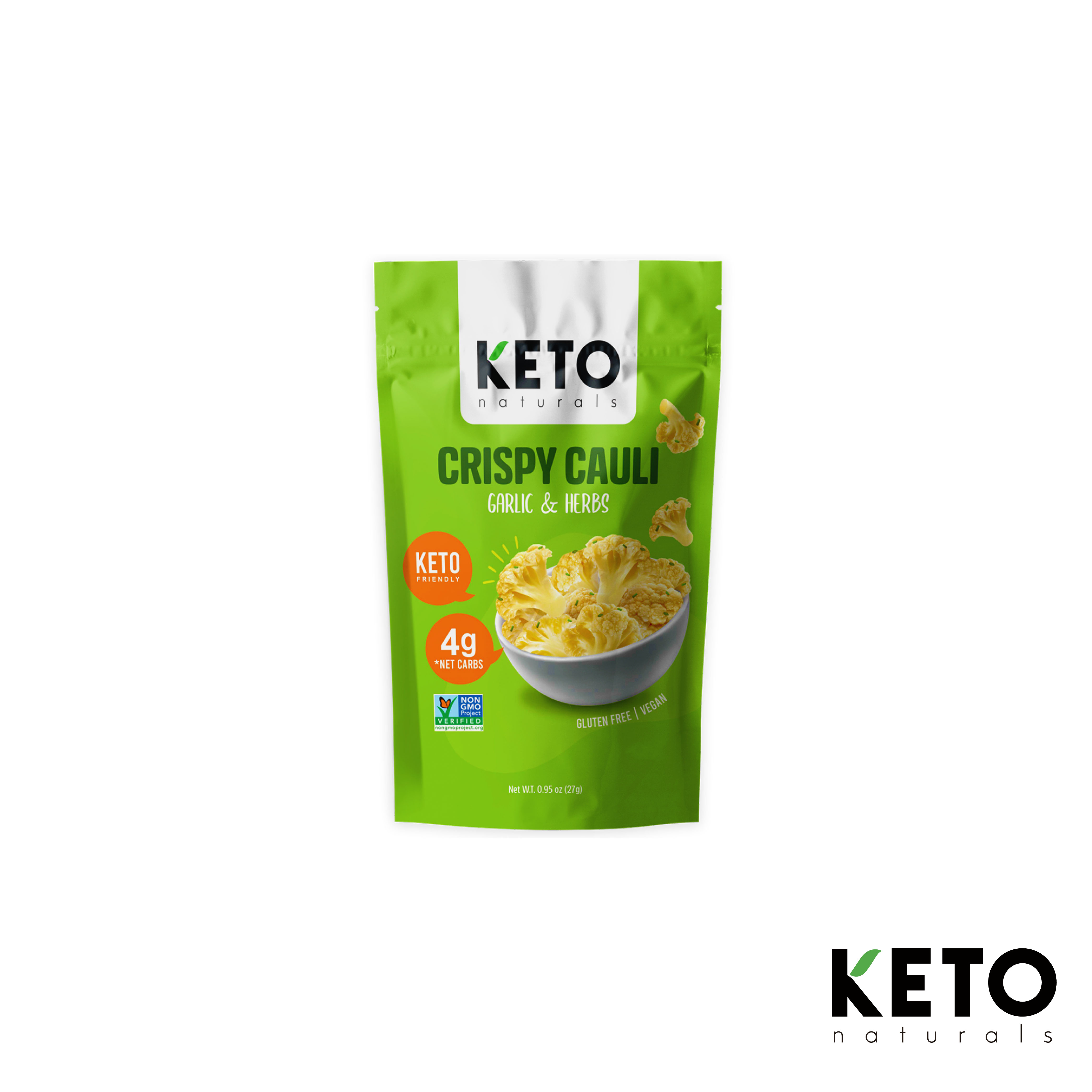 ขนมคีโต ดอกกะหล่ำทอดสูญญากาศ Cauliflower Chips Garlic & Herb Keto