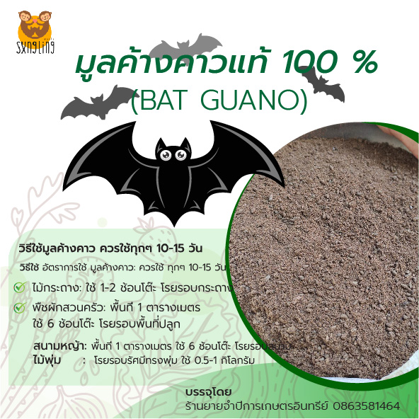มูลค้างคาวแท้ (Bat Guano) 100 ขี้ค้างคาว ขนาด 500 กรัม จำนวน 1 ถุง