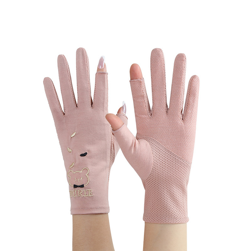 DFHRE น่ารักผู้หญิงตาข่าย Breathable Anti-UV ฤดูร้อนหมีถุงมืออย่างบาง Five Fingers Mitts ไดรฟ์ Mitten ครีมกันแดด Mittens