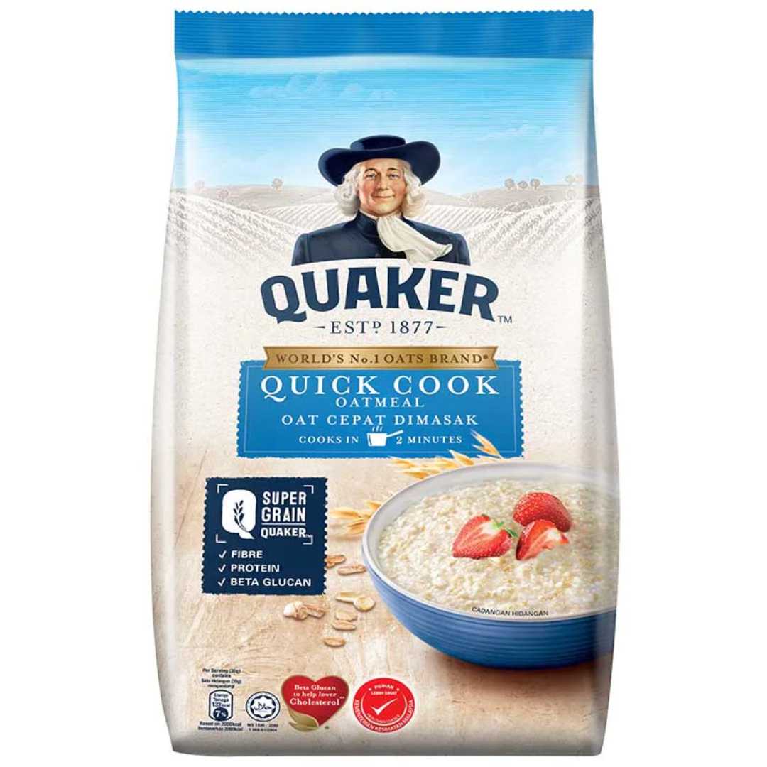 เควกเกอร์ ข้าวโอ๊ต ชนิดสุกเร็ว (ถุงสีฟ้า) ขนาด 1 กิโลกรัม Ouaker Quick Cooking Oatmeal