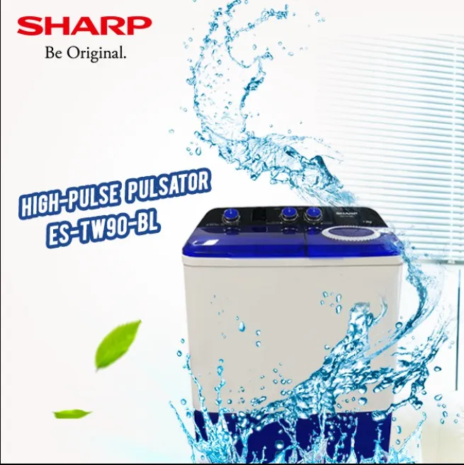 SHARP เครื่องซักผ้า 2 ถัง  รุ่น ES-TW90-BL  ขนาด 9.0 กก. รับประกันมอเตอร์ 10 ปี