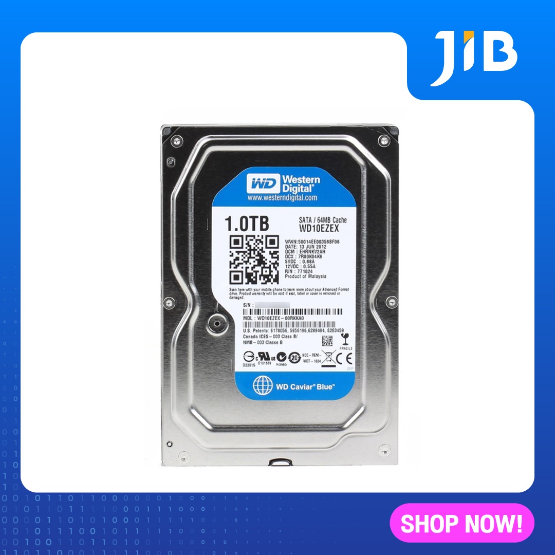JIB 1 TB HDD (ฮาร์ดดิสก์) WD BLUE 7200RPM SATA3 (WD10EZEX)