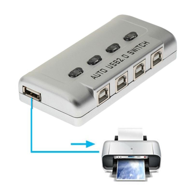 USB 2.0 Auto Sharing Switch KVM Adapter Box 4 Port Hub for Printer Scanner