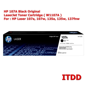 สินค้า ตลับหมึกโทนเนอร์ สีดำ ของแท้ HP 107A Black Original LaserJet Toner Cartridge ( W1107A ) รับประกันศูน