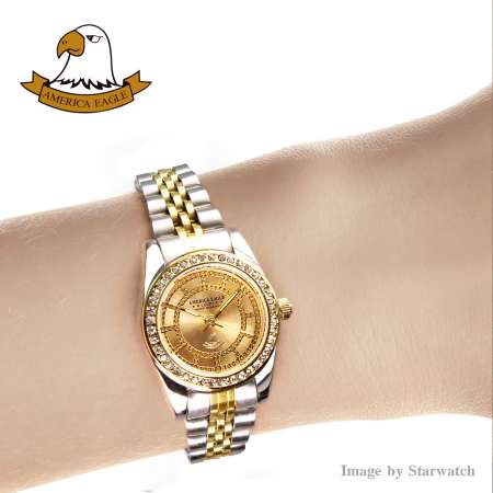 AMERICA EAGLE นาฬิกาข้อมือผู้หญิง สายสแตนเลส รุ่น AE085L - SilverGold/Gold