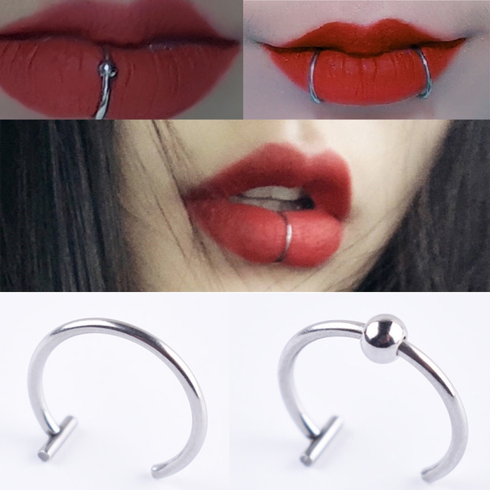 ห่วงปาก ห่วงจมูก จิว Women lips Rings Medical Titanium steel Nose Ring Fake Nose Ring Septum Piercing Clip On mouth Ring Fake Piercing Body Clip Hoop - 1 ชิ้น