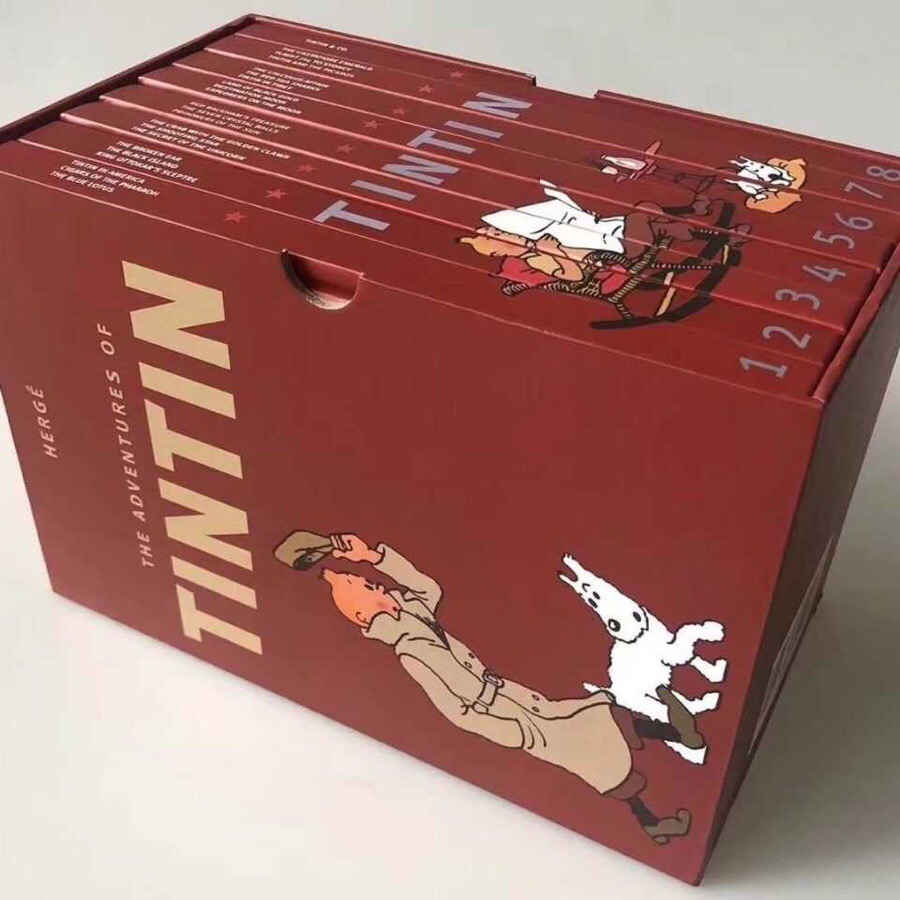 [Box a bit damaged]The Advantures of TINTIN 8 books hard back gift box set,English book for children