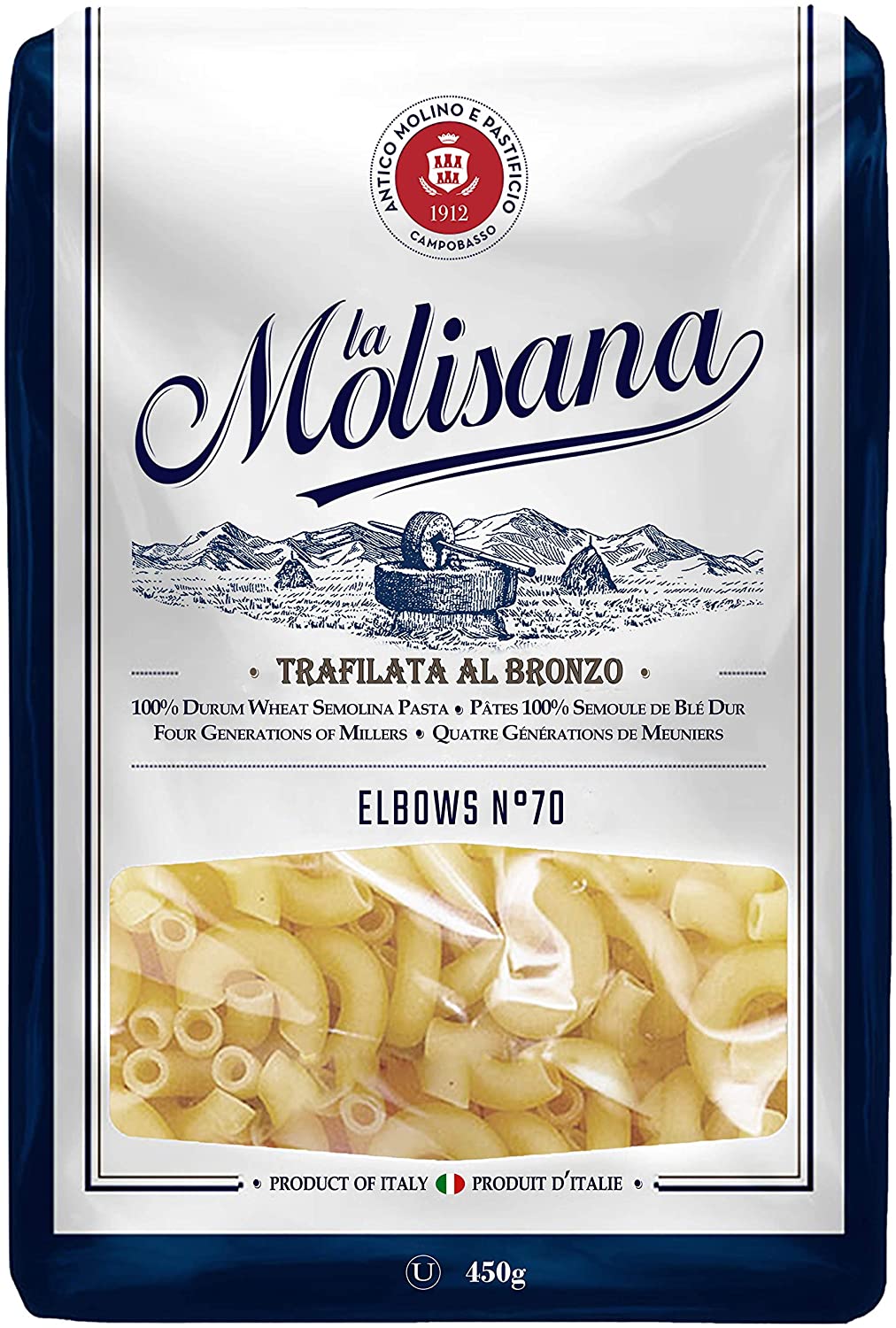 La Molisana Spaghetti Elbow No.70 450 g ลาโมลิซาน่า สปาเก็ตตี้ข้องอ เบอร์ 70 450 กรัม