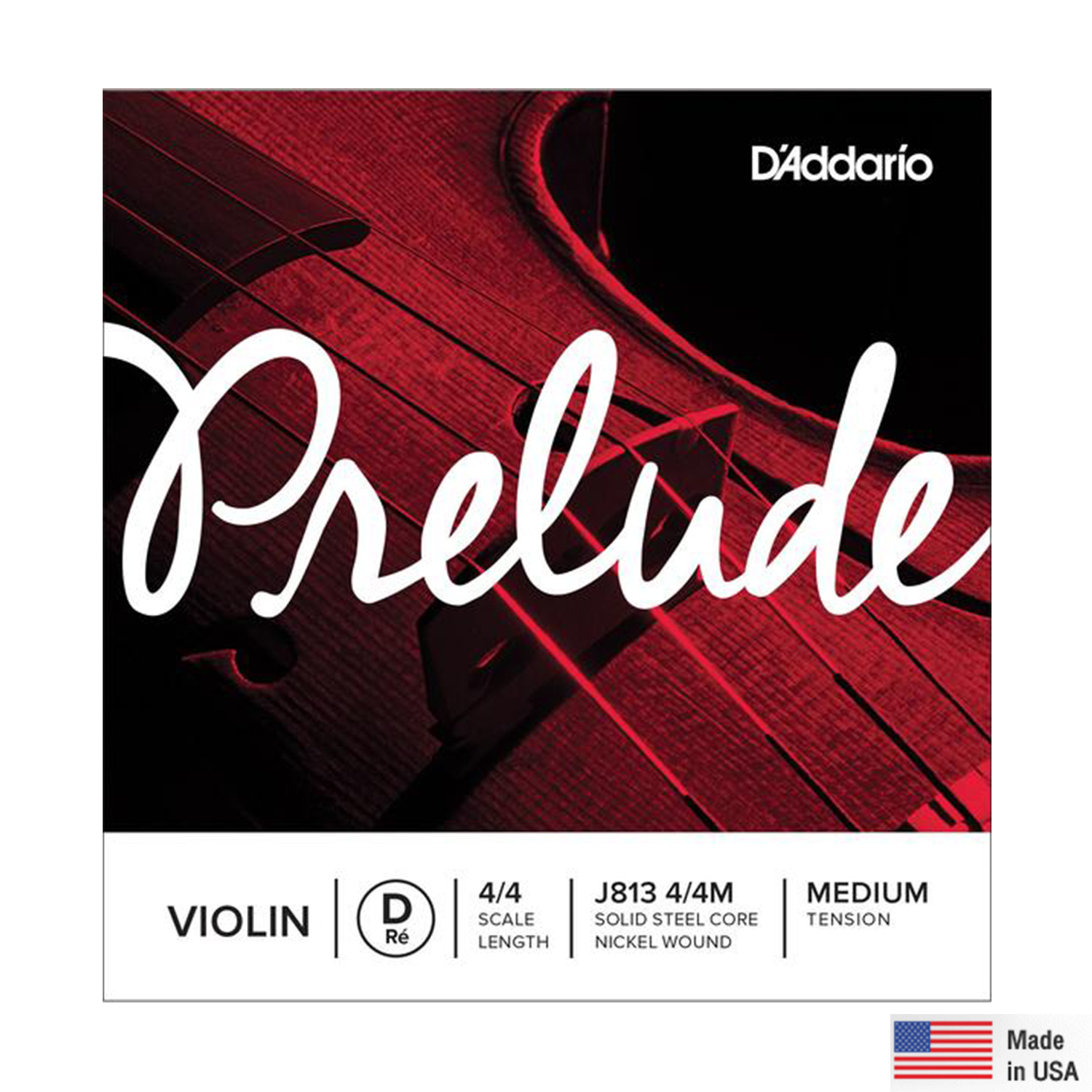 D'Addario® Prelude J813 4/4M สายไวโอลิน แบบแยก สาย D / สาย 3  ของแท้ 100% (Violin String, Medium Tension, Solid Steel Core Aluminum Wound) ** Made in USA **