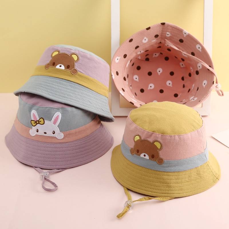 ☆พร้อมส่ง☆หมวก หมวกเด็ก 6เดือน-3ปี หมวกเด็กเล็ก หมวกบักเก็ต หมวกปีกรอบเด็ก หมวกเด็กหญิง หมวกเด็กชาย แต่งลายการ์ตูนคุมะ🐻รอบหัว:49-51 cm.